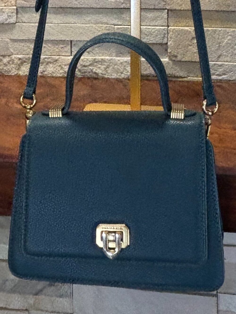 Charles & Keith Huxley Top Handle Crossbody Bag Teal green Pebbled Push-Lock